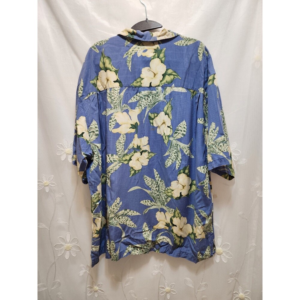Bermuda Bay Men XL Blue Green Leaf Shirt Button Silk Tropical Vaca Hawaiin Aloha - Picture 11 of 14